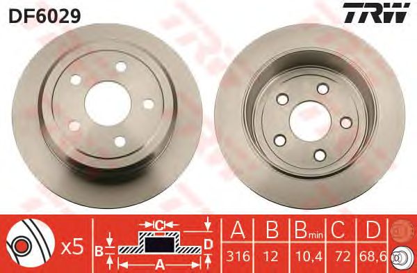 Купить запчасть TRW - DF6029 Диск тормозной задний JEEP WRANGLER III (316мм) 4/07- DF6029