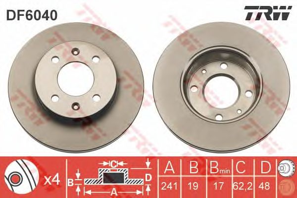 Купить запчасть TRW - DF6040 Диск тормозной перед HYUNDAI Getz 1.1/1.3/1.4/1.6/1.5D 08/02>HYUNDAI GETZ 2002 - 2009