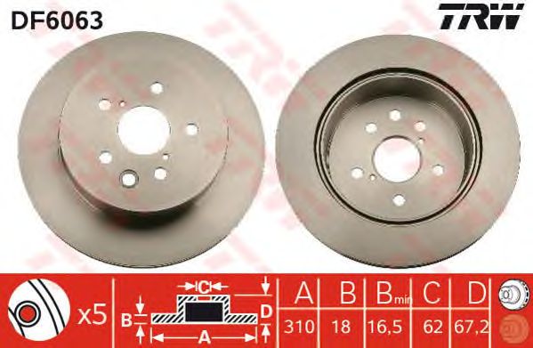 Купить запчасть TRW - DF6063 Диск тормозной зад LEXUS IS II (_E2_) 250 (GSE20) 08.2005 - 03.2013 <=> LEXUS GS (_S19_) 300 (GRS190_) 04.2005 - 11.2011