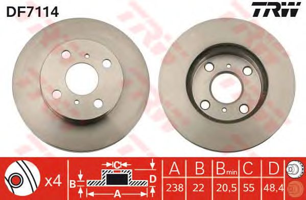 Купить запчасть TRW - DF7114 Диск тормозной перед TOYOTA COROLLA 1995 - 2002, COROLLA LEVIN 1991 - 1997TOYOTA COROLLA 1991 - 2002, COROLLA LEVIN 1991 - 1997