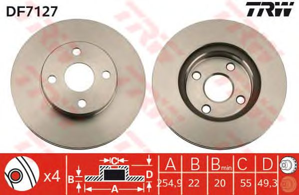 Купить запчасть TRW - DF7127 Диск тормозной перед TOYOTA COROLLA Verso (_E12_) 2.0 D-4D (CDE120_) 09.2001 - 07.2004