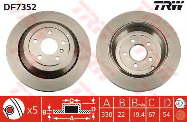 Купить запчасть TRW - DF7352 Диск тормозной зад MERCEDES-BENZ M-CLASS (W164) ML 350 4-matic (164.186) 02.2005 - 12.2011 <=> MERCEDES-BENZ GL-CLASS (X164) GL 320 CDI 4-matic (164.822) 09.2006 - 05.2009