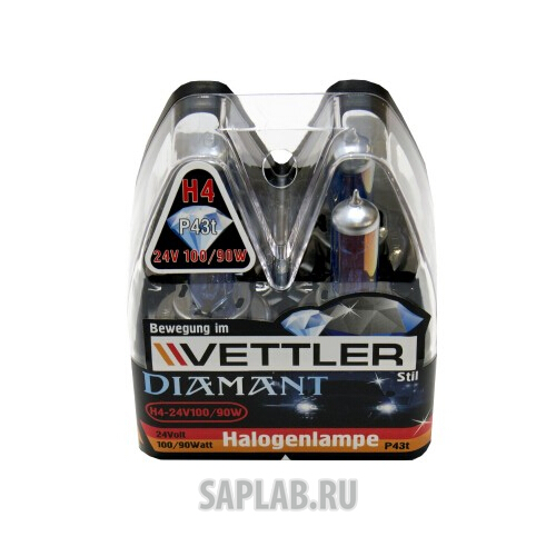 Купить запчасть VETTLER - H424V100W90WD Лампа галоген.H4 24 V 100/90 W Diamant (к-т) (P43t) VETTLER