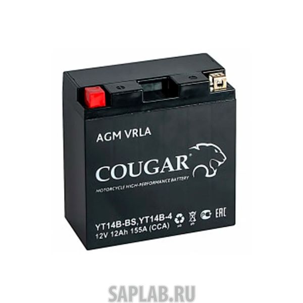 Купить запчасть  COUGAR - YT14BBS Аккумулятор мотоциклетный Cougar AGM YT14B-BS 12V 12Ah (залит и готов к применению)