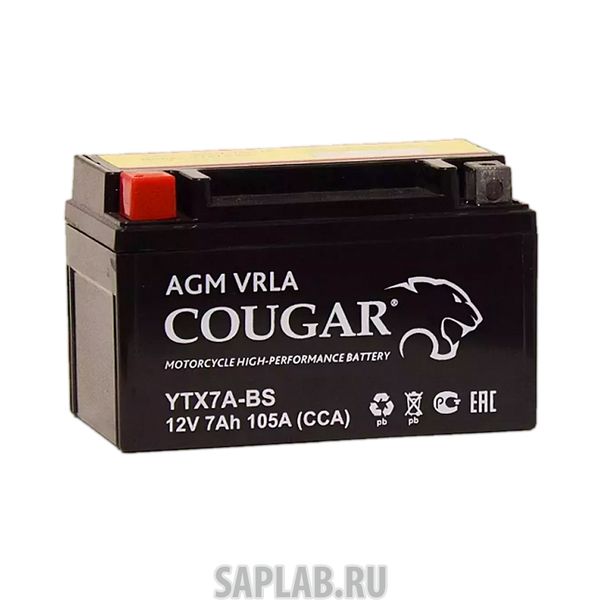 Купить запчасть  COUGAR - YTX7ABS Аккумулятор мотоциклетный Cougar AGM YTX7A-BS 12V 7Ah (залит и готов к применению)