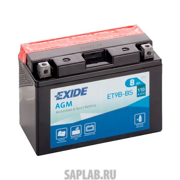 Купить  EXIDE ET9BBS Аккумулятор автомобильный Exide Мото  12v 8а/Ч (Et9b-Bs/Yt9b-Bs) 150x70x105 (+/-) ET9BBS
