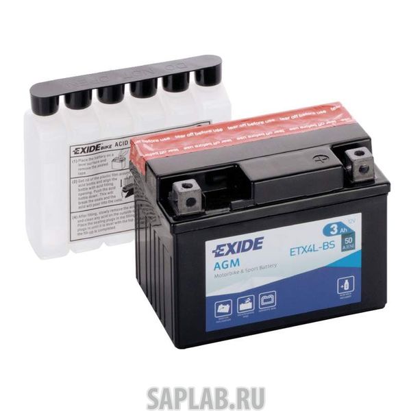 Купить запчасть  EXIDE - ETX4LBS Аккумулятор евро 3Ah 50A 115/70/85 moto AGM сухозар. с упаковкой электролита EXIDE ETX4LBS