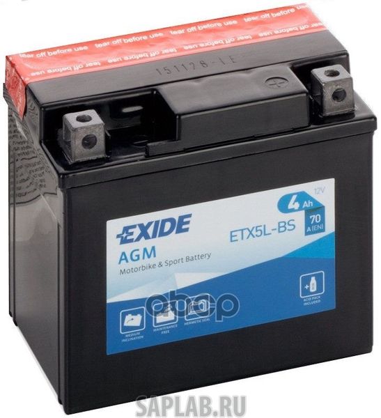 Купить запчасть  EXIDE - ETX5LBS Аккумулятор Exide Мото  12v 4а/Ч (Etx5l-Bs/Ytx5l-Bs) 113x70x105 (-/+) ETX5LBS