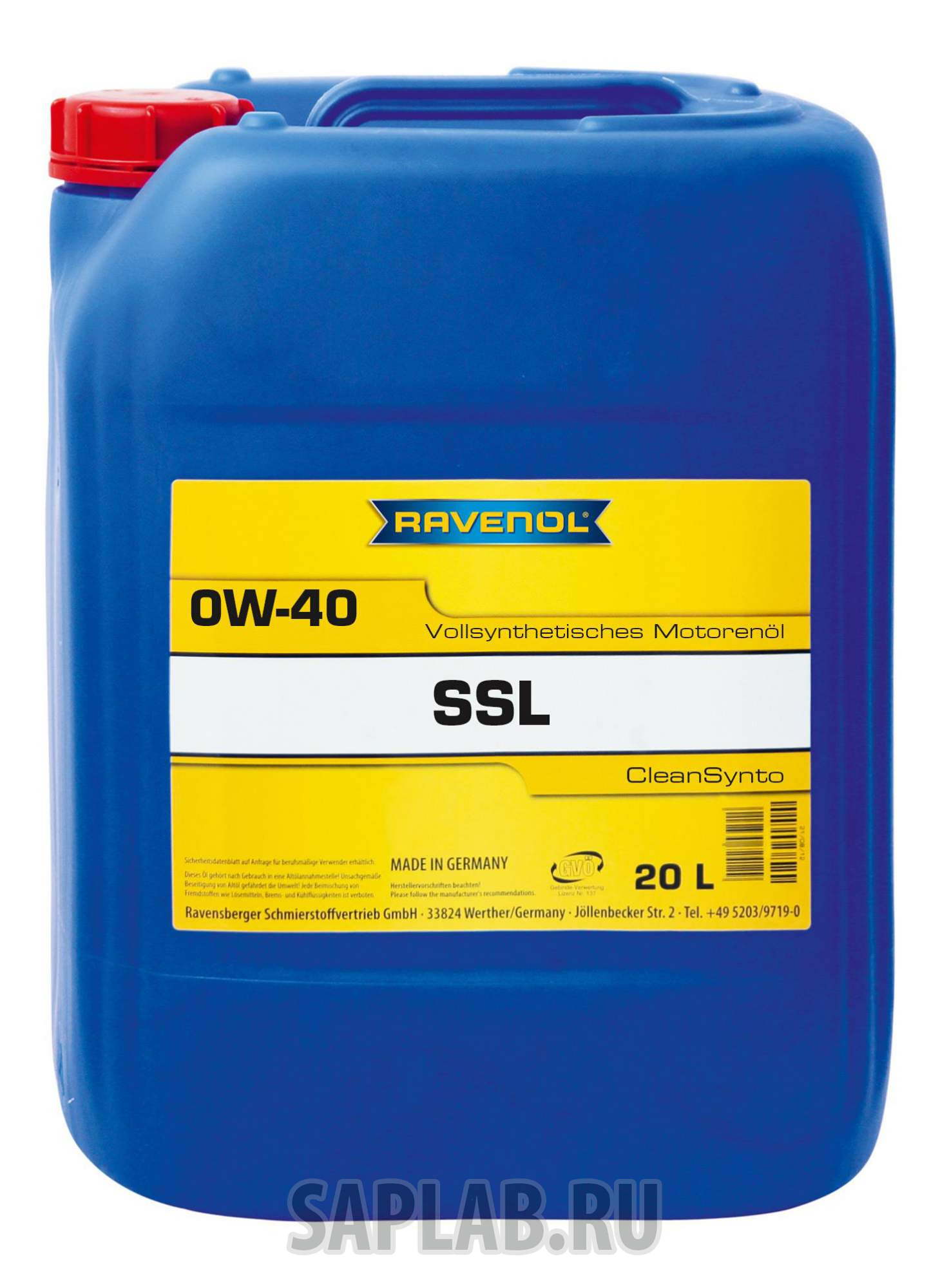 Купить запчасть RAVENOL - 4014835718722 Моторное масло Ravenol Super Synthetik Oel SSL SAE 0W-40 20л