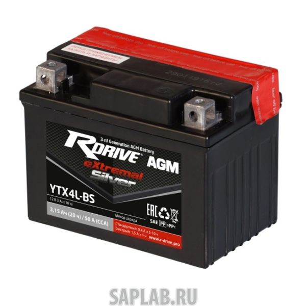 Купить запчасть  RDRIVE - RDRIVEYTX4LBS Аккумулятор RDRIVE-YTX4L-BS 12В 3Ач 50CCA 114x71x86 мм Обратная (-+)