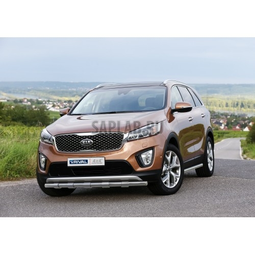 Купить запчасть RIVAL - R2808001 Защита переднего бампера Rival, d57 "Усиленная", Kia Sorento Prime V - все, 2015-, крепеж в комплекте, нержавеющая сталь