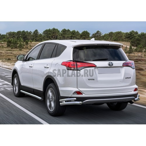 Купить запчасть RIVAL - R5718005 Защита заднего бампера Rival, d57+d42 "Уголки", Toyota Rav 4 V - все, 2015-, крепеж в комплекте, нержавеющая сталь, Sale