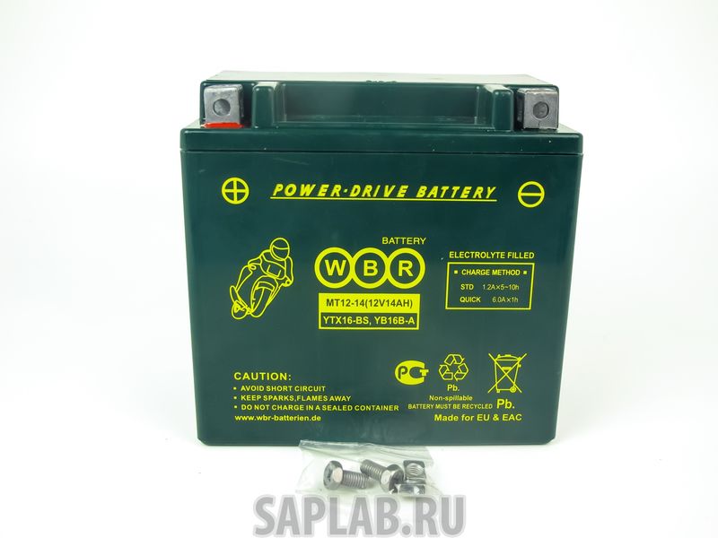 Купить запчасть  WBR - 1058108803445 Аккумулятор мотоциклетный WBR MT 12-14 12V14AH YTX16-BS,YB16B-A