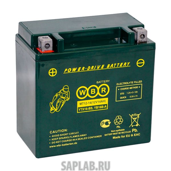 Купить запчасть  WBR - MT1214 Аккумулятор мотоциклетный WBR MT 12-14 YTX16-BS, YB16B-A 12V 14Ah AGM