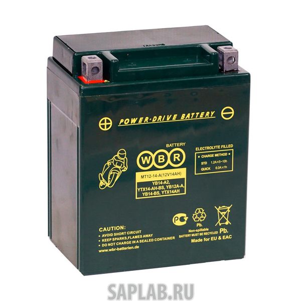 Купить запчасть  WBR - MT1214A Аккумулятор мотоциклетный WBR MT 12-14A YB14-BS 12V 14Ah AGM