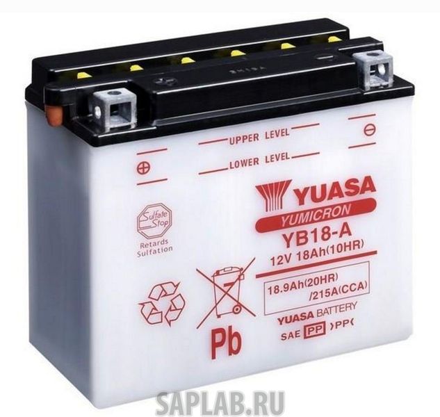 Купить запчасть  YUASA - YB18A Аккумулятор Yuasa YB18-A 12В 18Ач 215CCA 180x90x162 мм Прямая (+-)